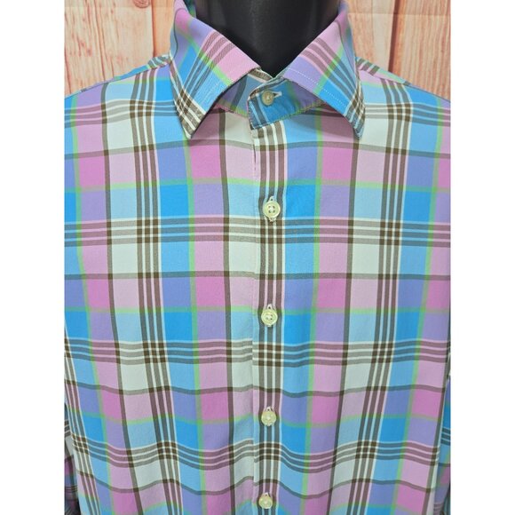 Peter Millar Mens Summer Comfort Plaid Shirt Large Nylon/Spandex - Picture 3 of 7
